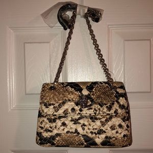New Betsey Johnson Tan Snake Print Chain Strap Small Crossbody